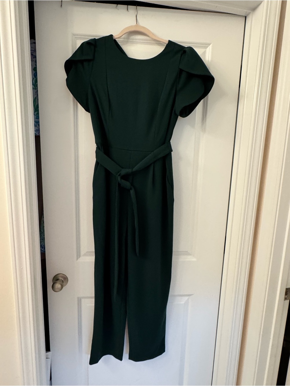 Calvin Klein Dark Green Short-Sleeve Jumpsuit with Waist Tie